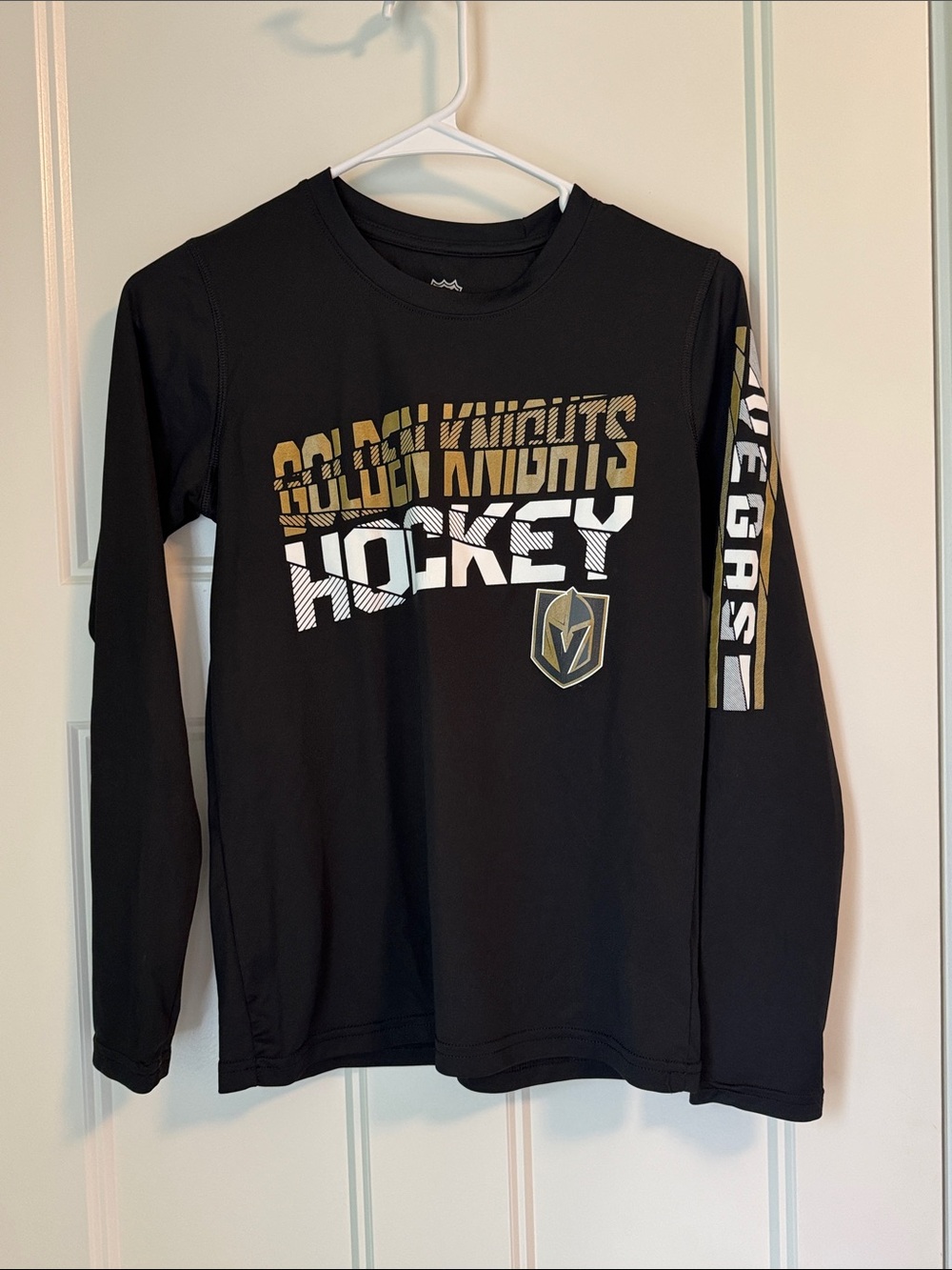NHL Golden Knights Black Long Sleeve Tee with Gold and White Graphics kids